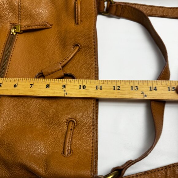 Fossil Vickery Tan Drawstring Satchel/Top Handle Leather Shoulder Crossbody READ - Picture 10 of 16